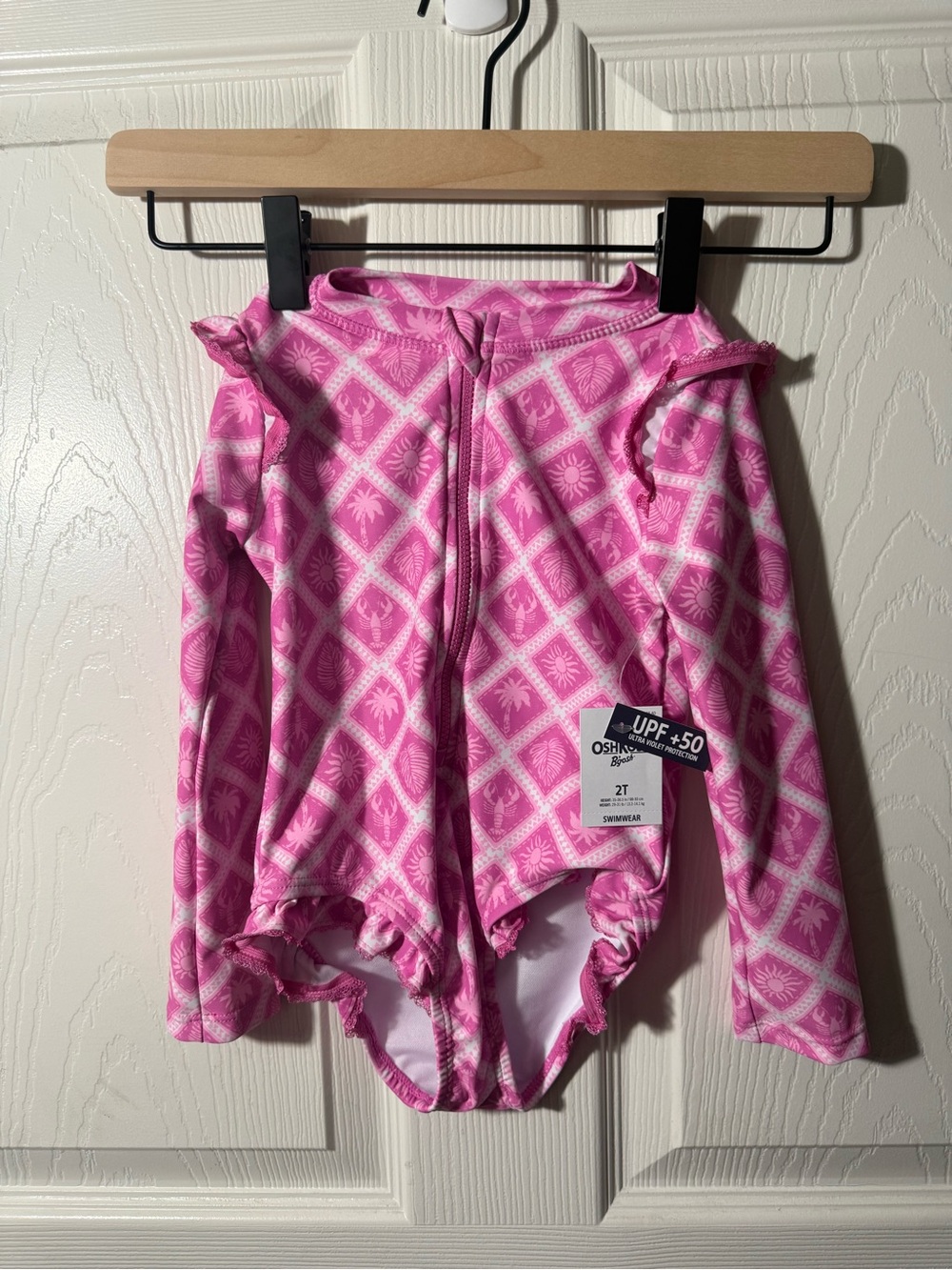 OshKosh B'gosh Pink Patterned Long-Sleeve Girls Swim One-Piece